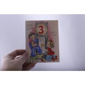 Children Looking at a Grandfather Clock, 3-Year-Old Birthday, Greeting Card